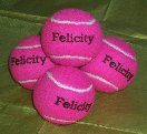 Pink tennis balls, personalised