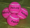 Pink tennis balls, personalised