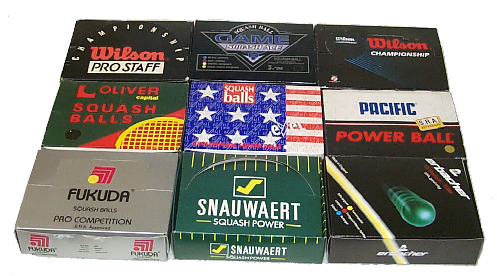 Wilson Pro squash balls,Wilson championship squash balls,Oliver squash balls,Exel squash balls,Pacific squash balls,Fukuda squash balls,Snauwaert squash balls,Erbacher squash balls,