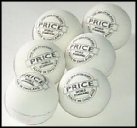 WHITE-SQUASH-BALLS-FOR GLASS COURTS- made by Price of Bath