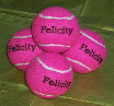Pink tennis balls, personalised